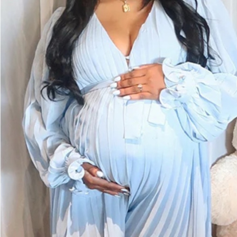Elegant Light Blue Maternity Dress